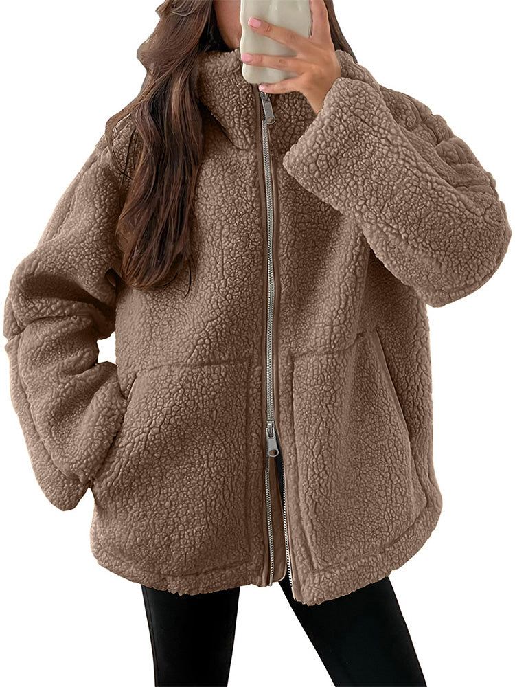 Veste zippée en polaire Sherpa confortable pour femme