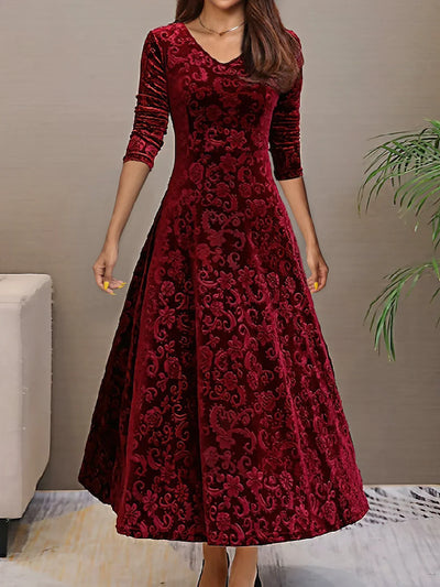 Robe en velours avec col en V pour femmes - idéale pour le printemps/été