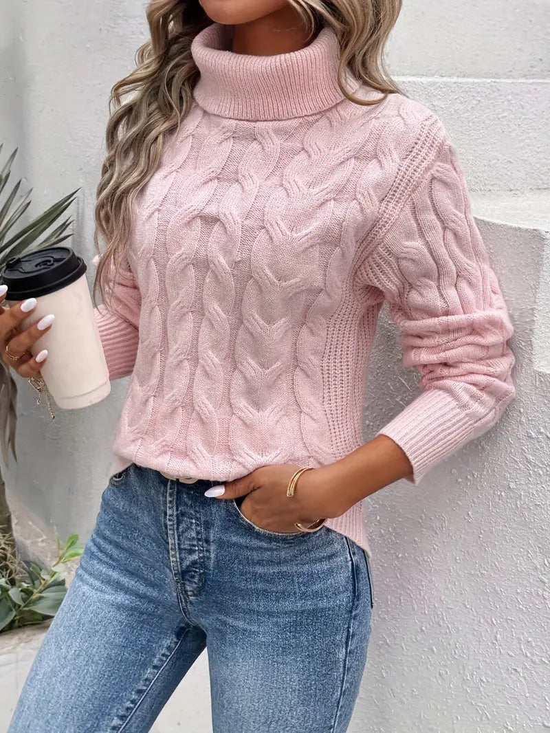 Mila – Suéter de cuello alto de punto trenzado para mujer