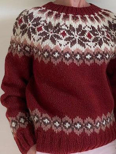 Comodo maglione rosso con scollo rotondo e maniche lunghe