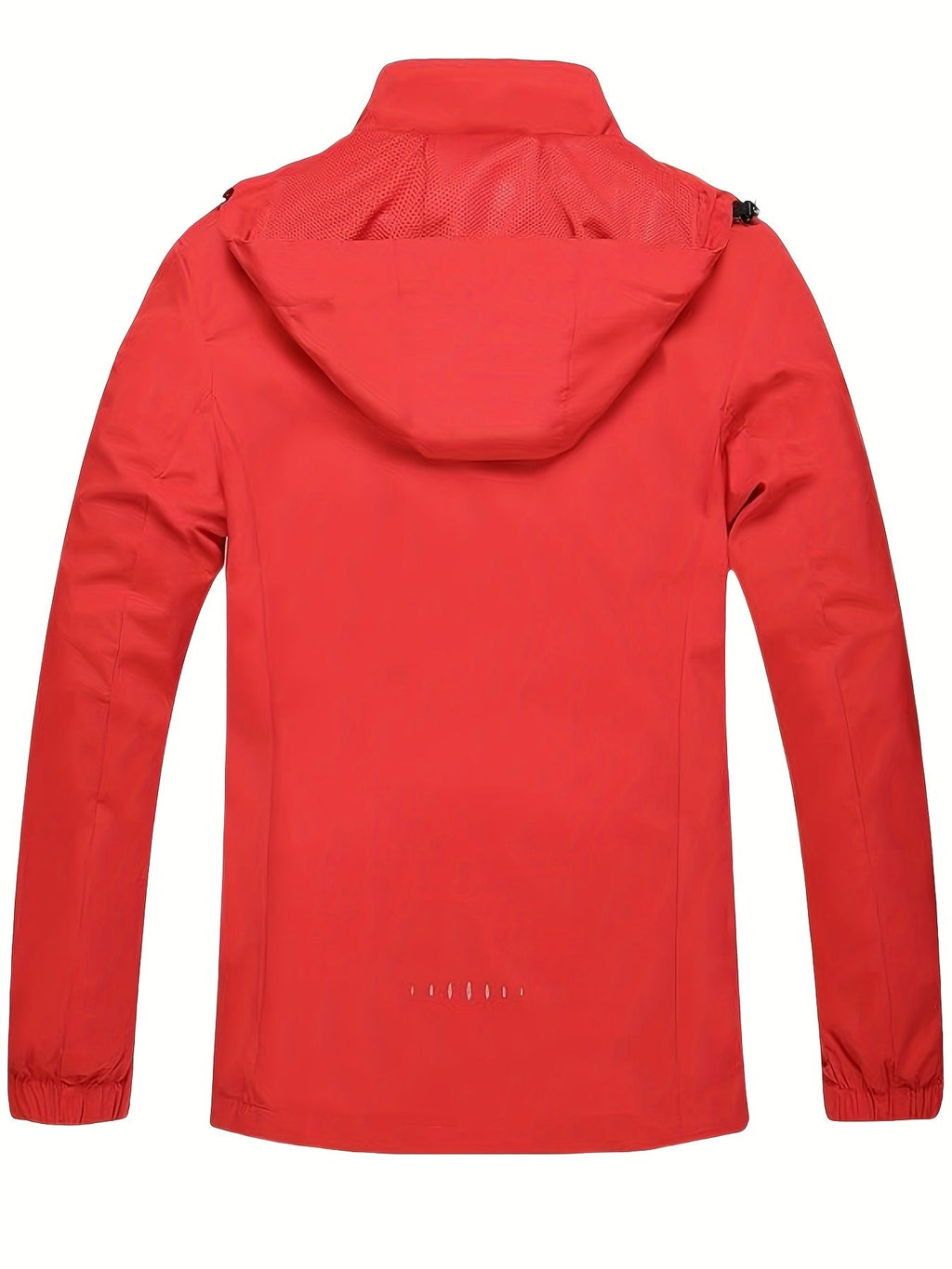 Veste imperméable rouge pour homme avec capuche, design moderne, idéale pour activités extérieures et randonnée. Style sportif et fonctionnel.