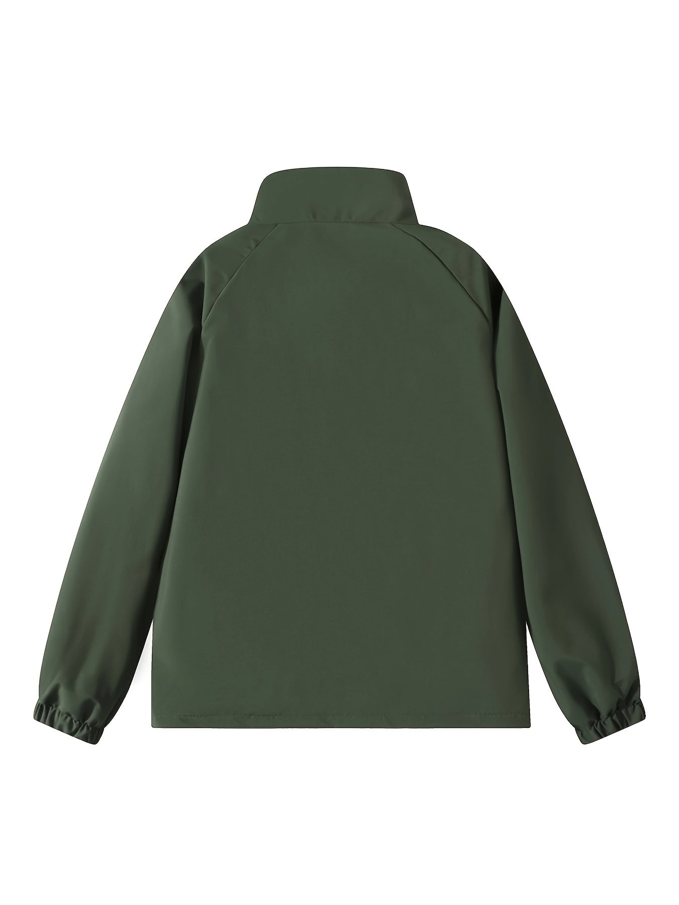 Veste verte unie pour homme, vue de dos, avec col montant et manches longues élastiquées. Style décontracté, idéale pour l'automne et l'hiver.