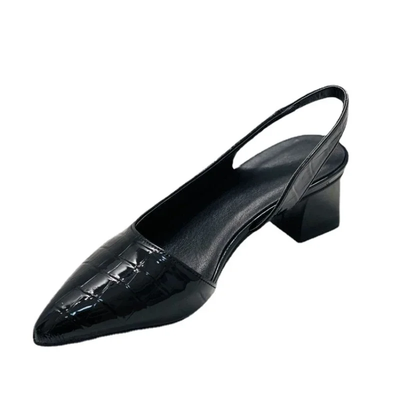 Zapatos de tacón slingback para mujer: punta puntiaguda con tacón de bloque y textura de cocodrilo