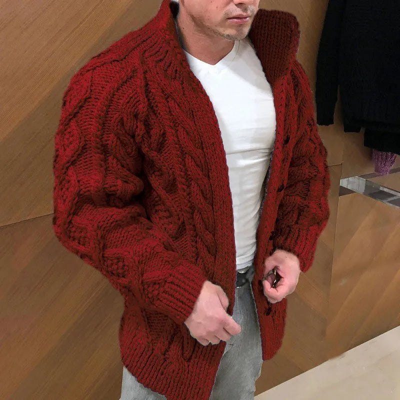 Cardigan en tricot torsadé épais pour hommes - Chaud et confortable