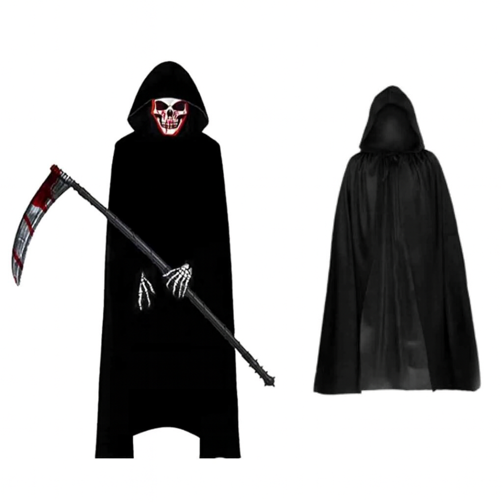 Grimora Set | Halloween pelerini aksesuarları, iskelet maskeleri ve orak