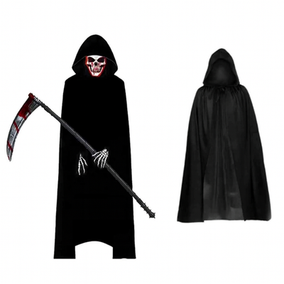 Grimora Set | Halloween pelerini aksesuarları, iskelet maskeleri ve orak