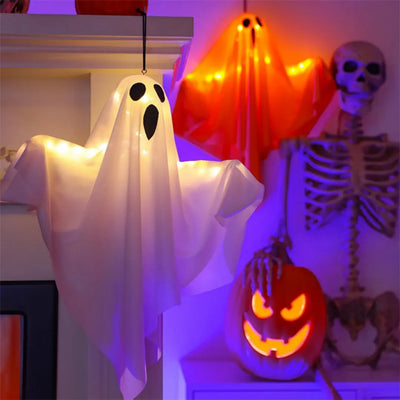 Halloween Beyaz Parlayan Hayalet - LED Işıklı Asılı Dekorasyon ile Büyülü Işıklar