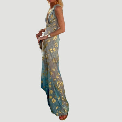 Albina - Robe à col en V lisse ornée de paillettes