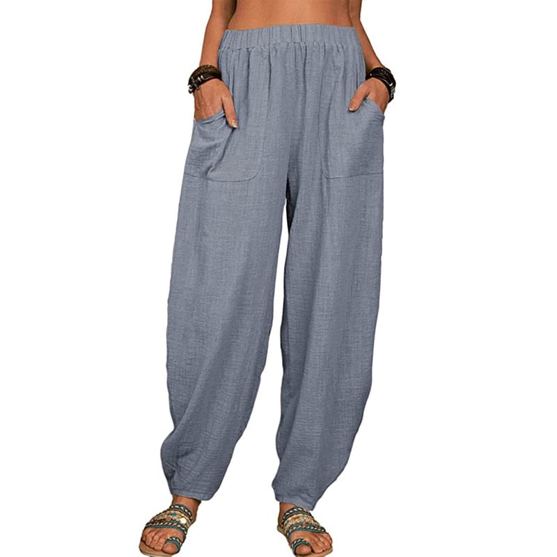 Zinzi - Pantalones harén casuales de algodón y lino