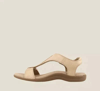 Sandale beige en cuir pour femme, design élégant et confortable, semelle ergonomique, idéale pour l'été et les promenades urbaines.
