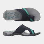 Sandales de randonnée noires pour femmes avec semelle antidérapante grise, design ergonomique et détails turquoise, idéales pour activités extérieures.