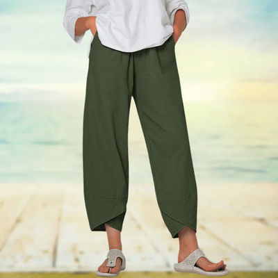 Pantalones de lino - Corte relajado con dobladillo asimétrico 