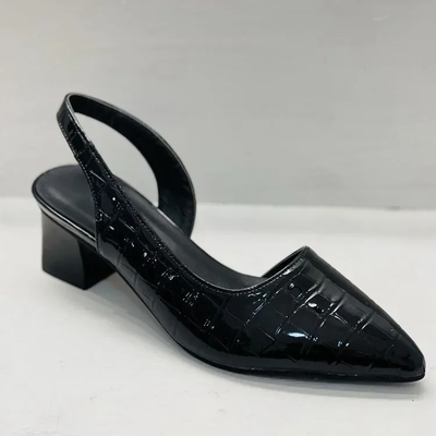Zapatos de tacón slingback para mujer: punta puntiaguda con tacón de bloque y textura de cocodrilo