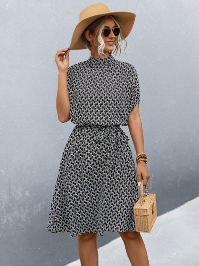 Vestido con cinturón estampado integral para primavera y verano