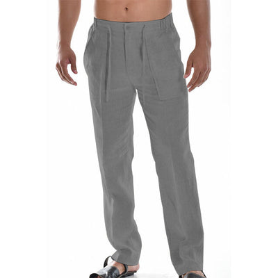 Pantalones de lino de verano para hombre con cinturilla elástica 