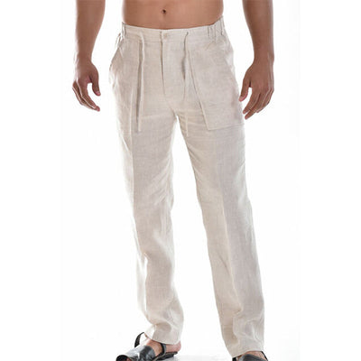 Pantalones de lino de verano para hombre con cinturilla elástica 