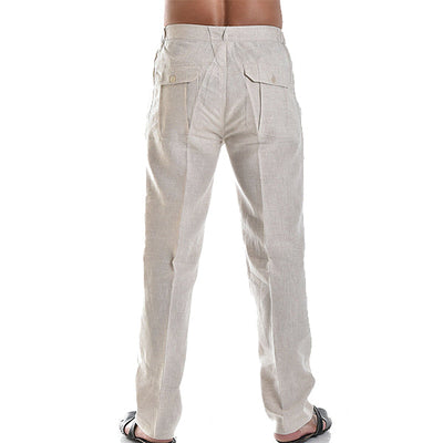 Pantalones de lino de verano para hombre con cinturilla elástica 