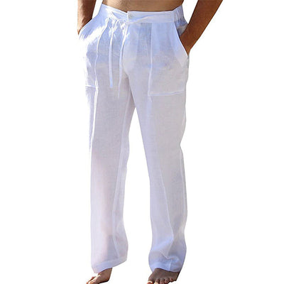 Pantalones de lino de verano para hombre con cinturilla elástica 