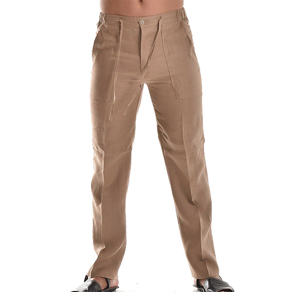 Pantalones de lino de verano para hombre con cinturilla elástica 