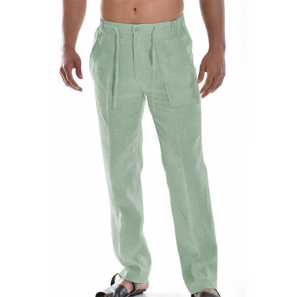 Pantalones de lino de verano para hombre con cinturilla elástica 