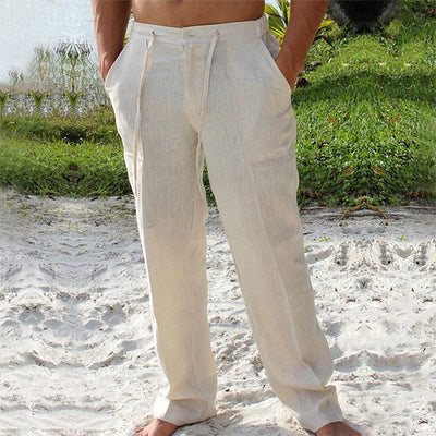 Pantalones de lino de verano para hombre con cinturilla elástica 
