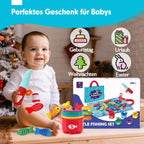 Bébé jouant avec un ensemble de pêche coloré, idéal pour cadeaux de naissance, Noël, Pâques. Jouet éducatif pour enfants de 6 mois et plus.