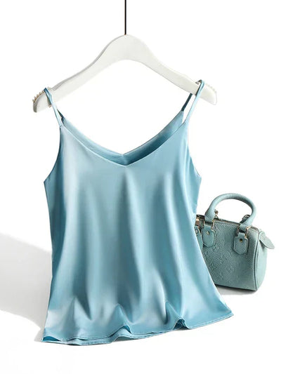 SilkBreeze - Top basic in seta da donna con spalline sottili