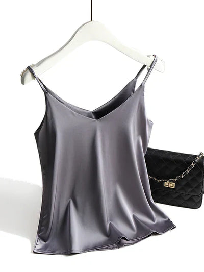 SilkBreeze - Top basic in seta da donna con spalline sottili