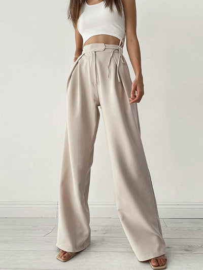 Pantalones anchos de mujer - cintura alta - parte delantera plisada - corte elegante y fluido