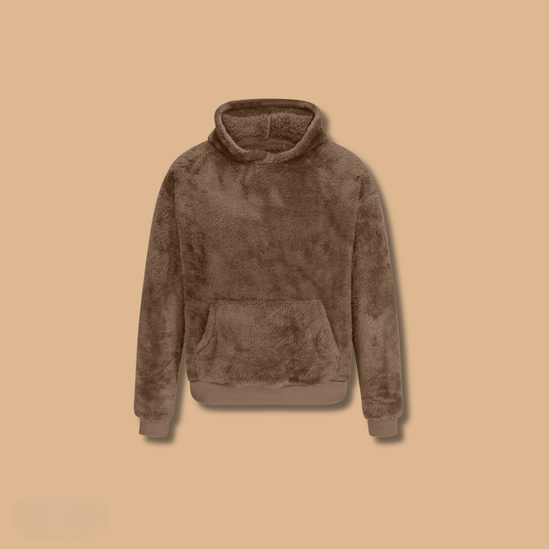 Sweat à capuche en polaire marron pour homme, confortable et chaud, idéal pour l'hiver. Mode décontractée, tendance automne-hiver 2023.