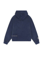 Sweat à capuche bleu marine, design minimaliste, texte "REAL ARTISTIC PEOPLE" sur le côté, manches longues, style décontracté, mode urbaine.