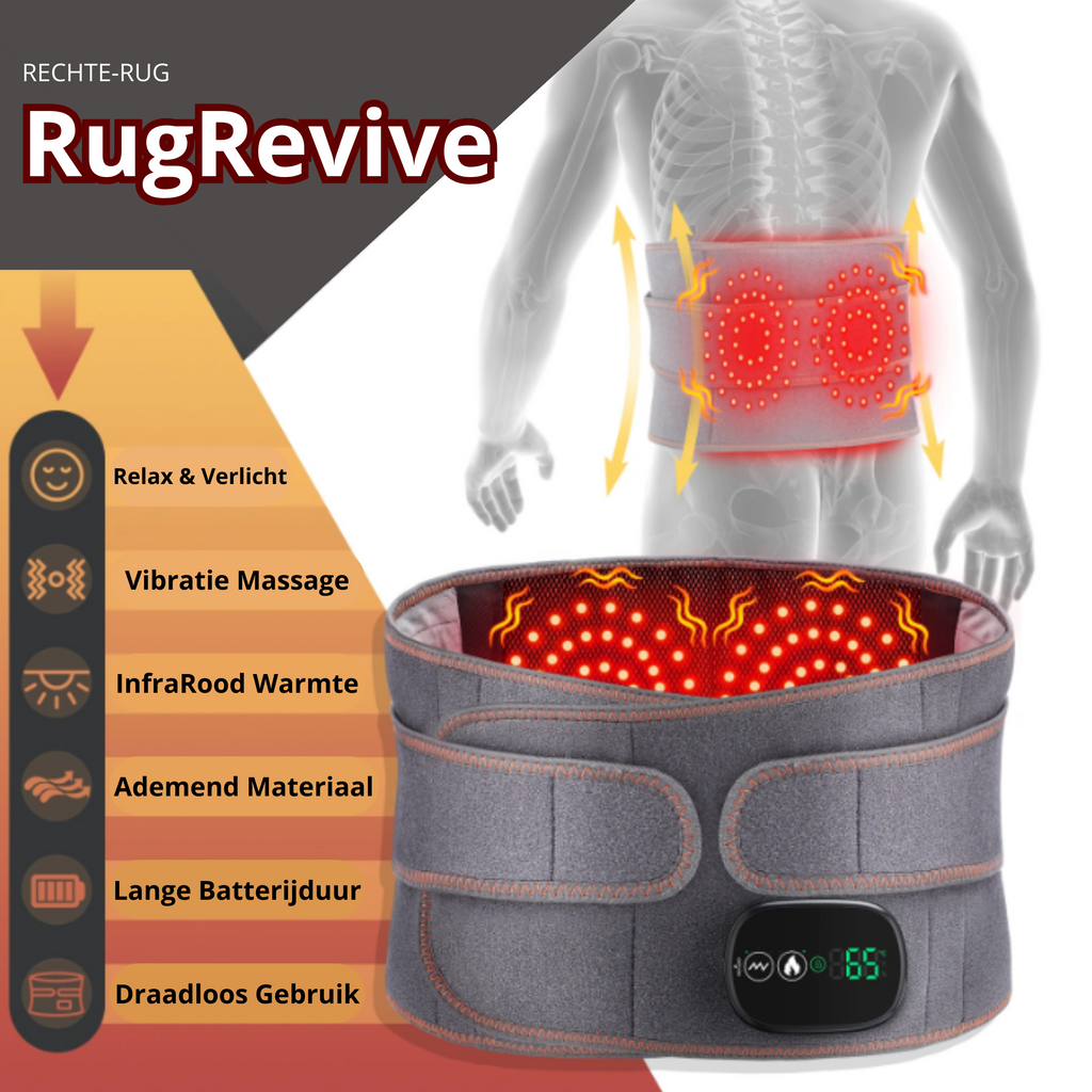 Ceinture de massage chauffante pour le dos, avec technologie infrarouge, vibrations, matériau respirant, longue autonomie, utilisation sans fil.