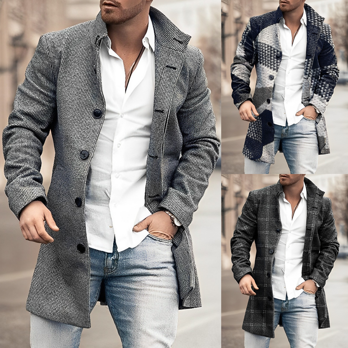 Manteau en laine avec boutons tendance pour homme