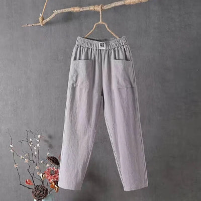 KLARA - Pantalon décontracté en coton et lin avec taille élastiquée