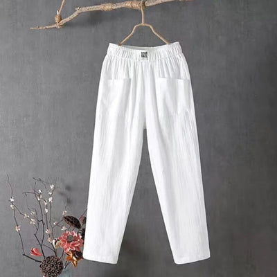 KLARA - Pantalon décontracté en coton et lin avec taille élastiquée