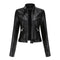 Veste en cuir pour femmes avec fermeture éclair, col montant et ceinture