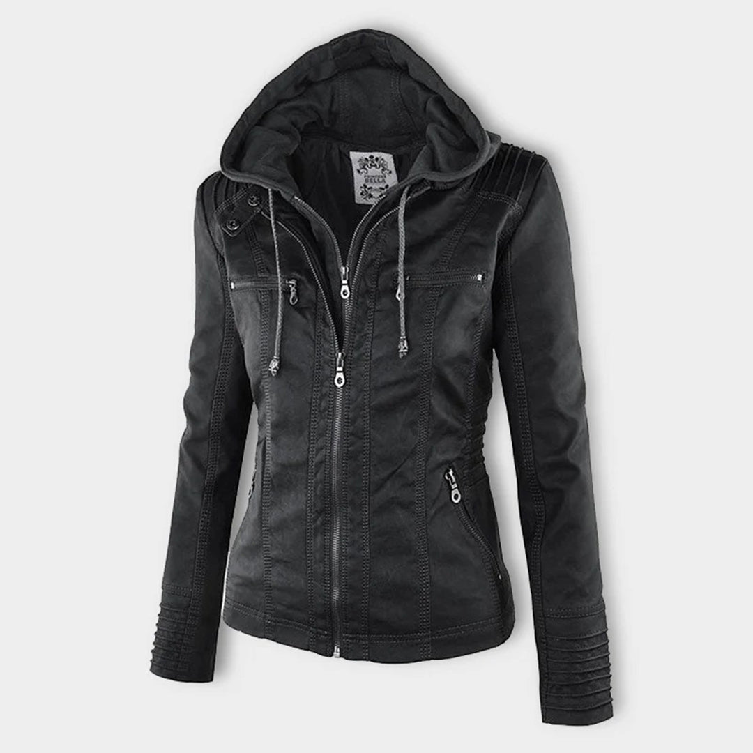 Veste en cuir à capuche pour femmes