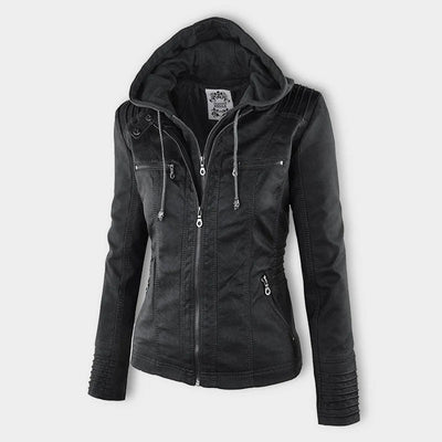 Veste en cuir à capuche pour femmes