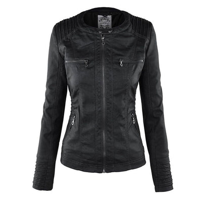 Veste en cuir à capuche pour femmes