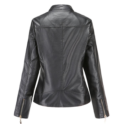 Veste en cuir à col montant pour femmes