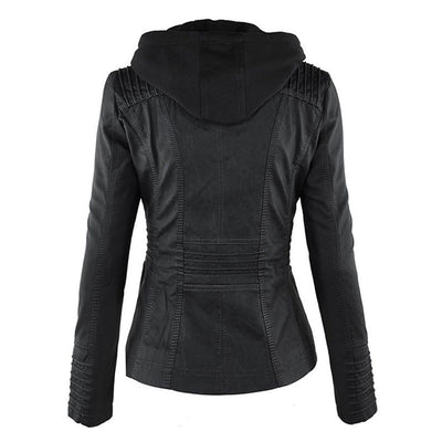 Veste en cuir à capuche pour femmes