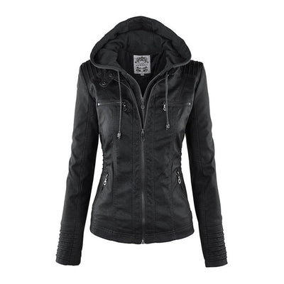 Veste en cuir à capuche pour femmes