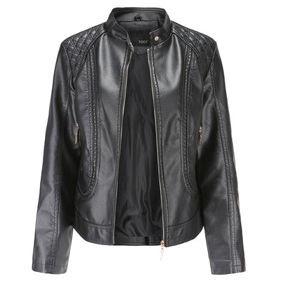 Veste en cuir à col montant pour femmes