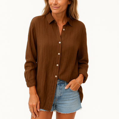 Blusa de mujer - Modelo holgado de gran tamaño - Cierre de botones - Lino