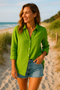 Blusa de mujer - Modelo holgado de gran tamaño - Cierre de botones - Lino