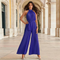 Tuta da donna - Eleganti pieghe - Scollo all'americana - Gamba larga - Cintura in vita