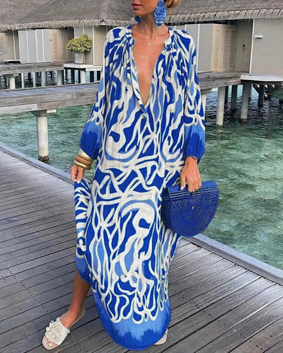 Dorinne | Vestido bohemio de primavera para mujer: elegante vestido largo con mangas vaporosas