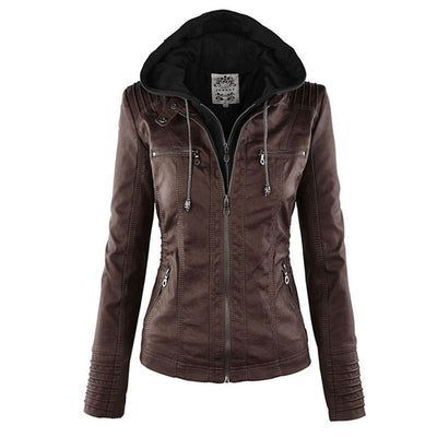 Veste en cuir à capuche pour femmes