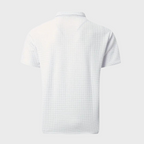 Polo blanc texturé pour homme, manches courtes, col classique, design moderne, idéal pour tenue décontractée ou professionnelle. Mode masculine élégante.
