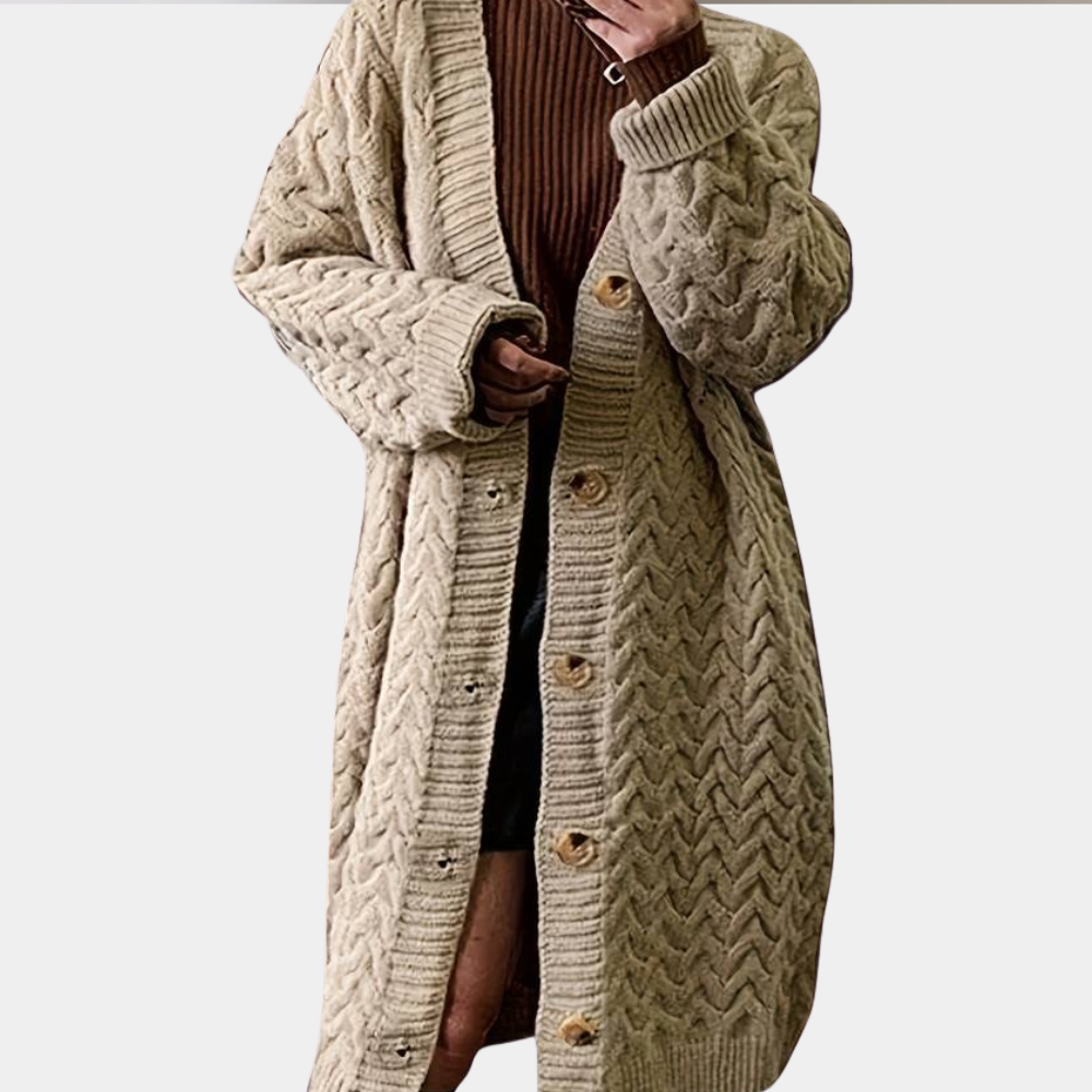 Kendra - Cardigan long en maille pour femme, coupe décontractée